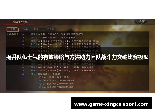 提升队伍士气的有效策略与方法助力团队战斗力突破比赛极限